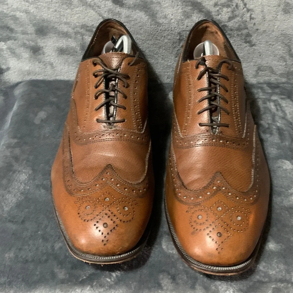 Florsheim Lexington Oxford Mens 12 Wingtip Cognac Brown Pebbled Leather 17066